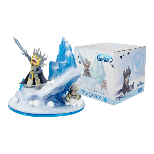 Lil' Champions Snow Fight Arthas 7.5in. Statua - Vista della statua e della scatola