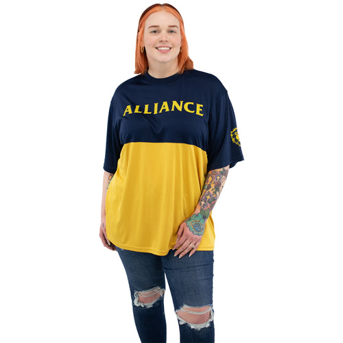 World of Warcraft Alliance Gold Colorblock T-Shirt - Front View on Model