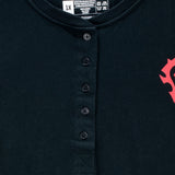 World of Warcraft Horde Logo Women's Black Long Sleeve T-Shirt - Close Up View of Buttons 