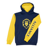 World of Warcraft Alliance Blue Colorblock Logo Hoodie - Front View with Sleeve Design