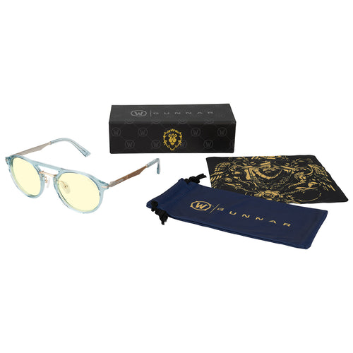 World of Warcraft Alliance Gunnar Blue Light Glasses - Front View with Packaging
