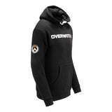 Overwatch 2 Heavy Weight Patch Black Pullover Hoodie - Side View with Overwatch Logo on Sleeve