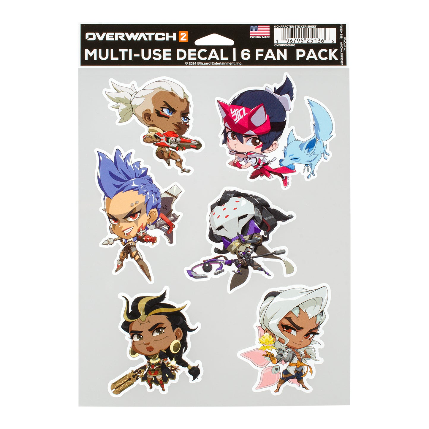 Overwatch 2 Personaje Hoja de adhesivos - Vista frontal