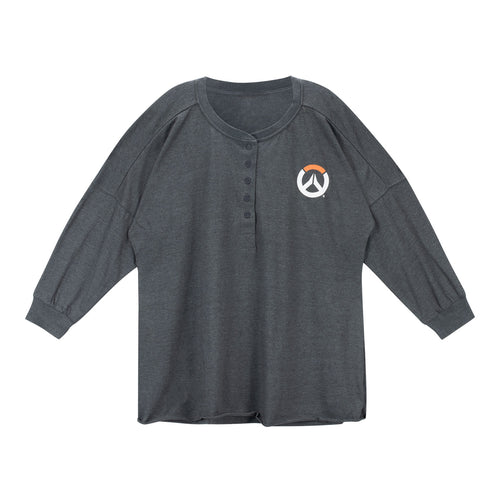 Overwatch 2 Gris Logotipo Mujer Manga larga Camisa - Vista frontal