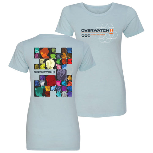 Overwatch 2 Heroes Women's Azul Camisa - vista delantera y trasera
