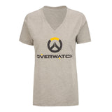 Overwatch Mujer Gris Logotipo Cuello en V  T-camisa - Vista frontal