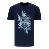 World of Warcraft Rey Exánime J!NX Azul Scourge T-camisa - Vista frontal con diseño Icecrown Scourge y World of Warcraft Logotipo