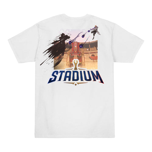 Overwatch Stadium T-Shirt Faucheur vs Moira - Vue arrière Version blanche
