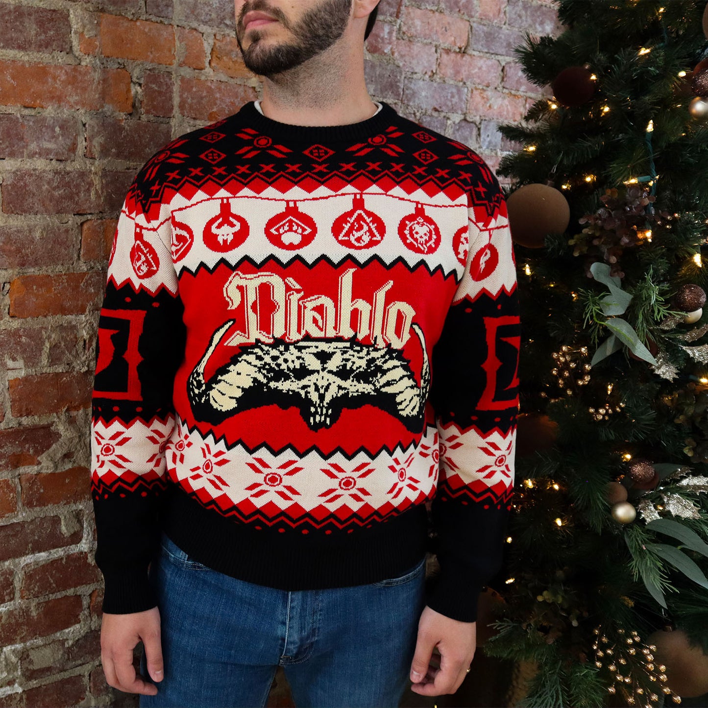 Diablo Skull Holiday Sweater - Front Model View Standing