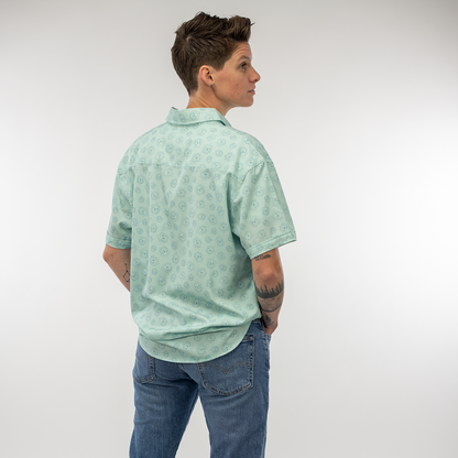 Overwatch Pachimari Button-Up Blue Shirt - Model Back View