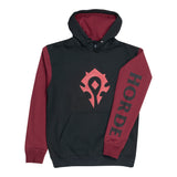 World of Warcraft Horde Black Colorblock Logo Hoodie - Front View with Sleeve Design