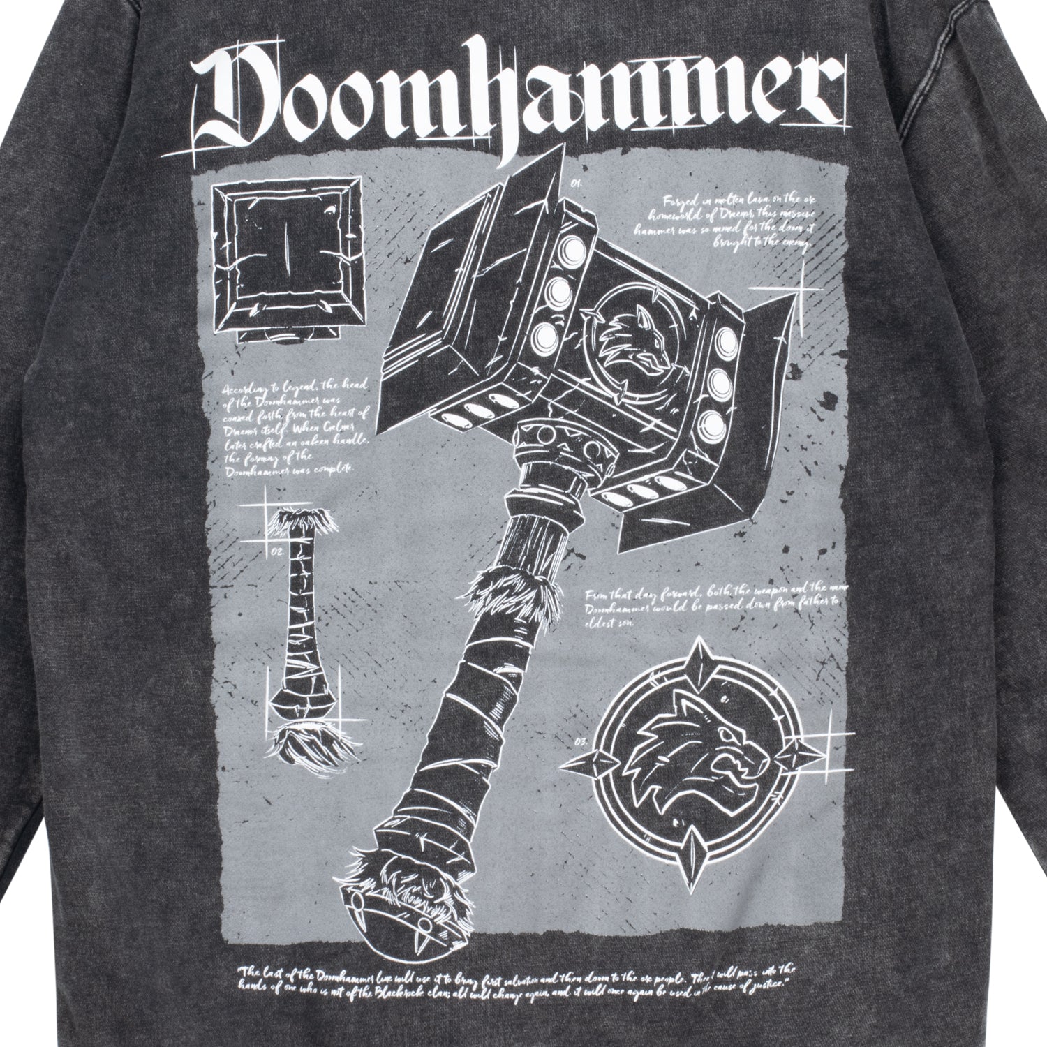 World of Warcraft Doomhammer Grey Pullover Hoodie - Close Up Back View