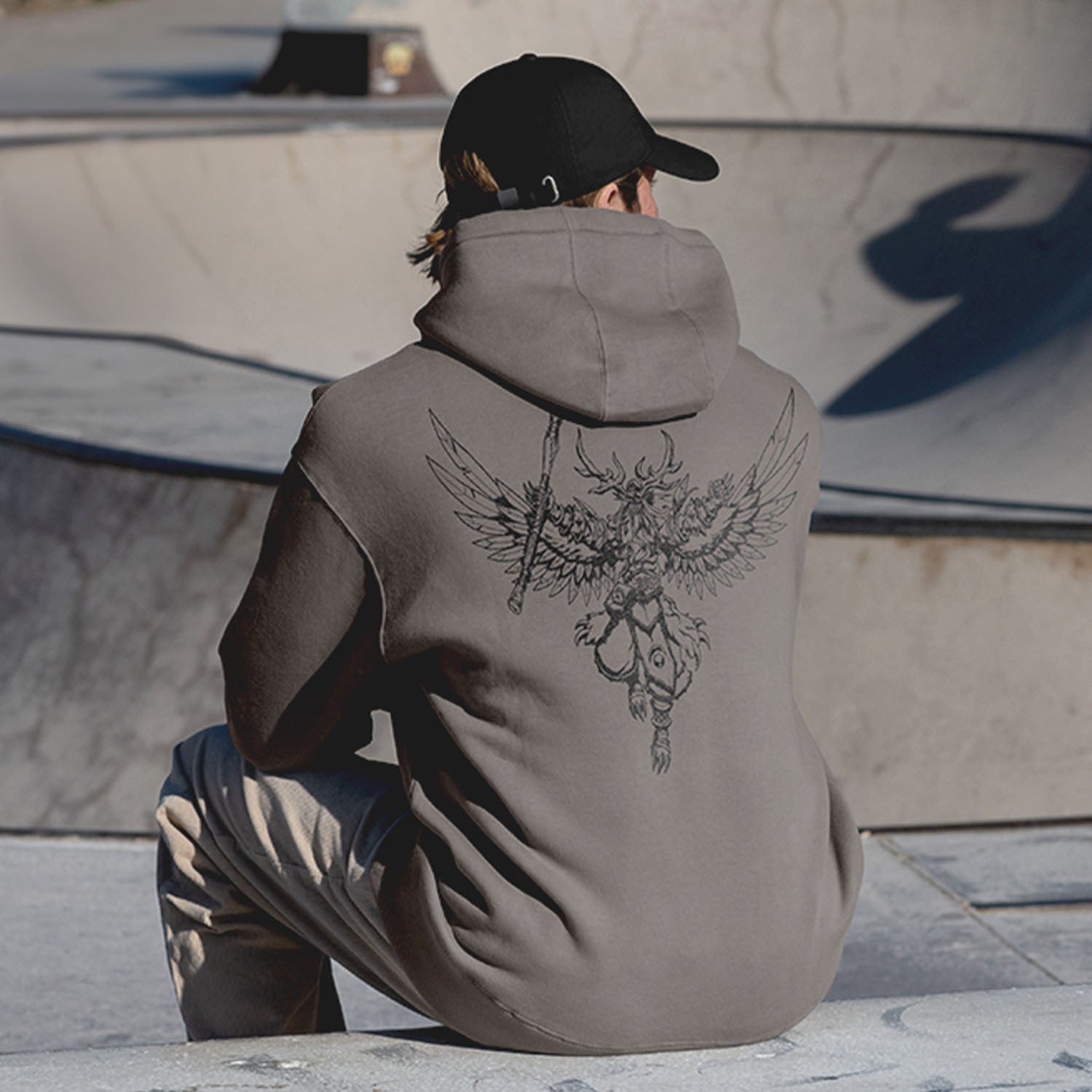 World of Warcraft Malfurion Sketch Grey Pullover Hoodie - Back Model View