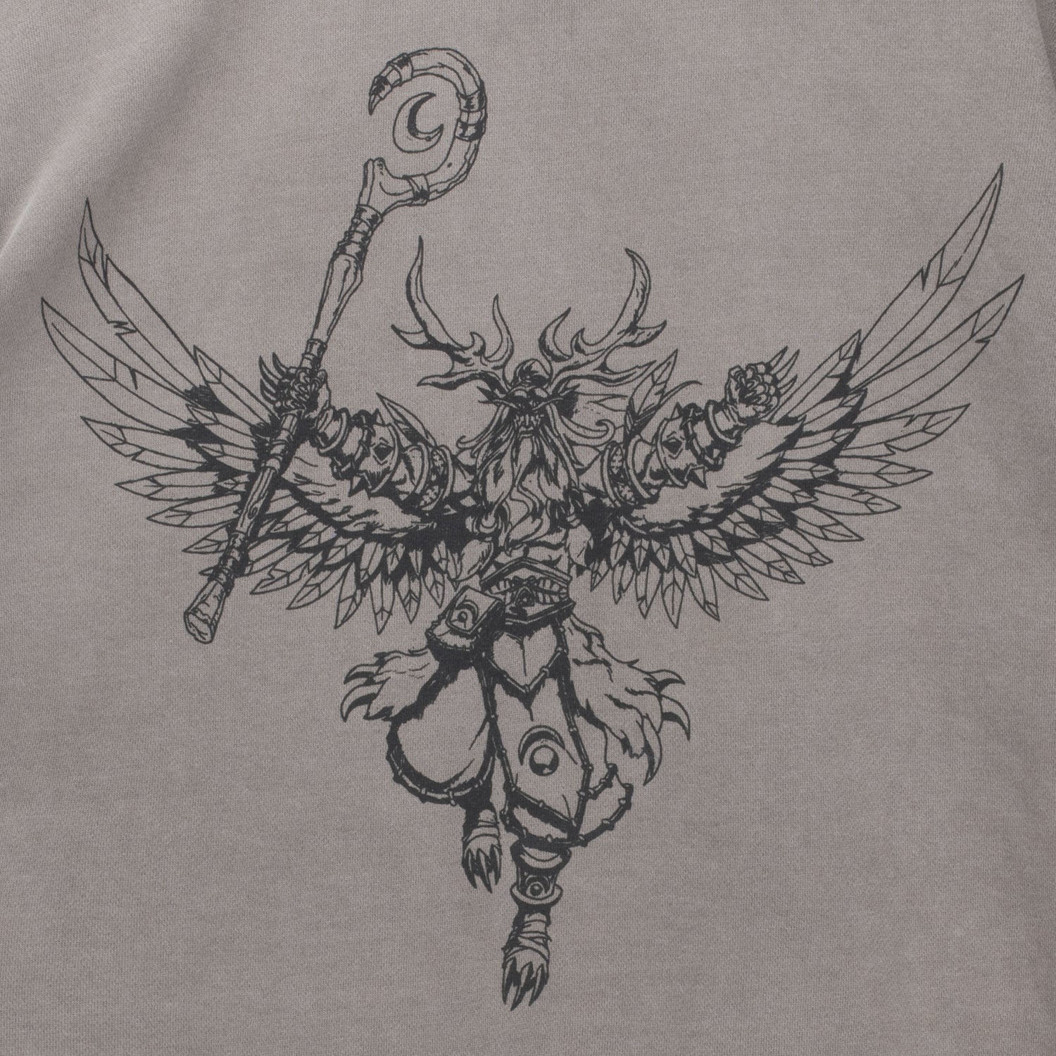 World of Warcraft Malfurion Sketch Grey Pullover Hoodie - Close Up Back View