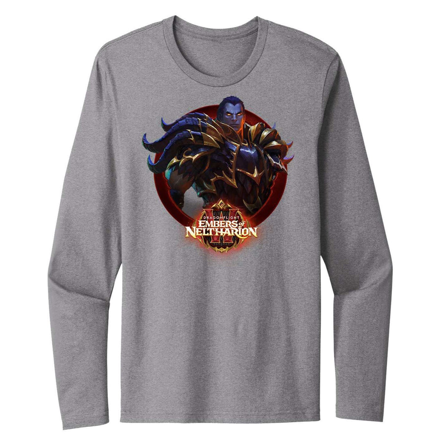 World of Warcraft Embers of Neltharion Heather Grey Long Sleeve T-Shirt - Front View