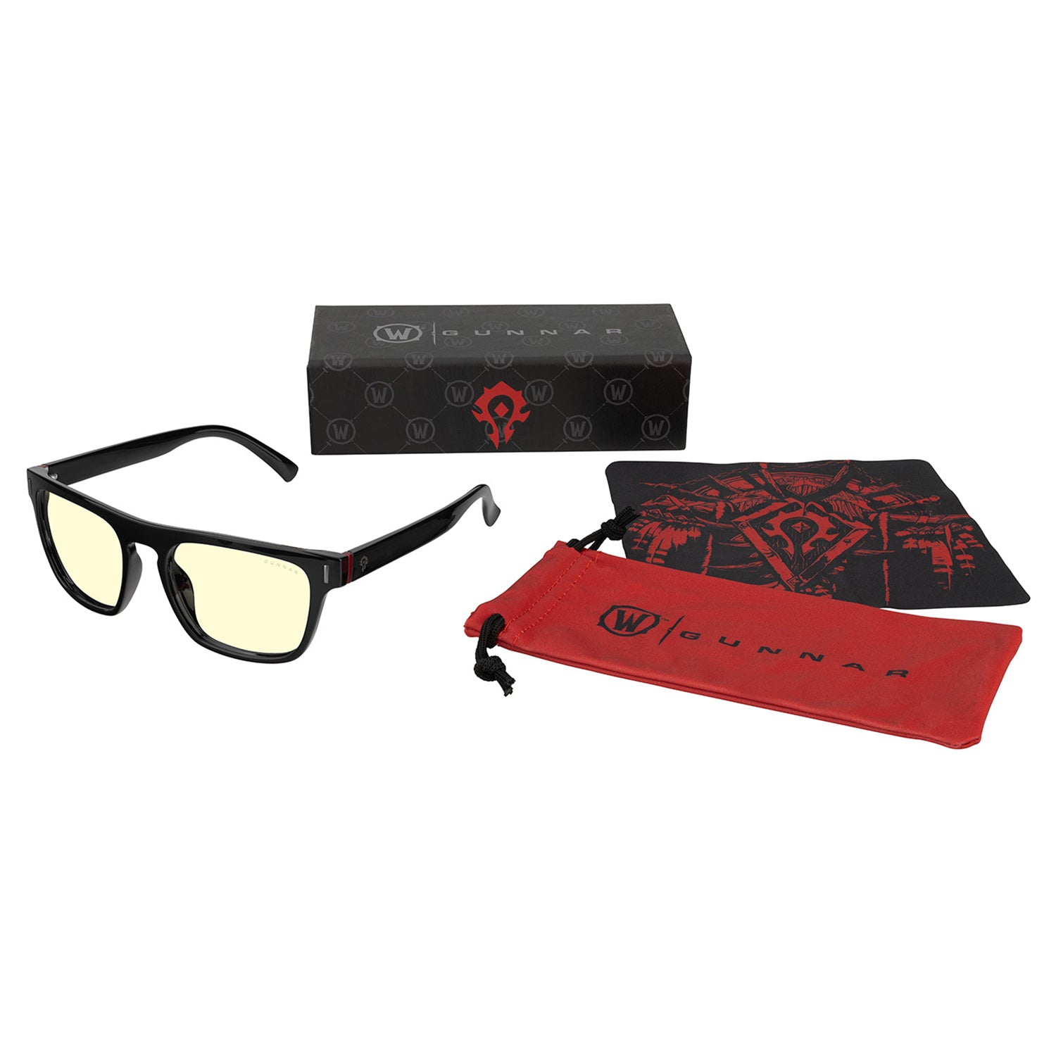 World of Warcraft Horde Gunnar Blue Light Glasses - Front View with Packaging