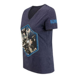 Heroes of the Storm Women's Heathered Navy Hexagon V-Neck T-Shirt - Left View