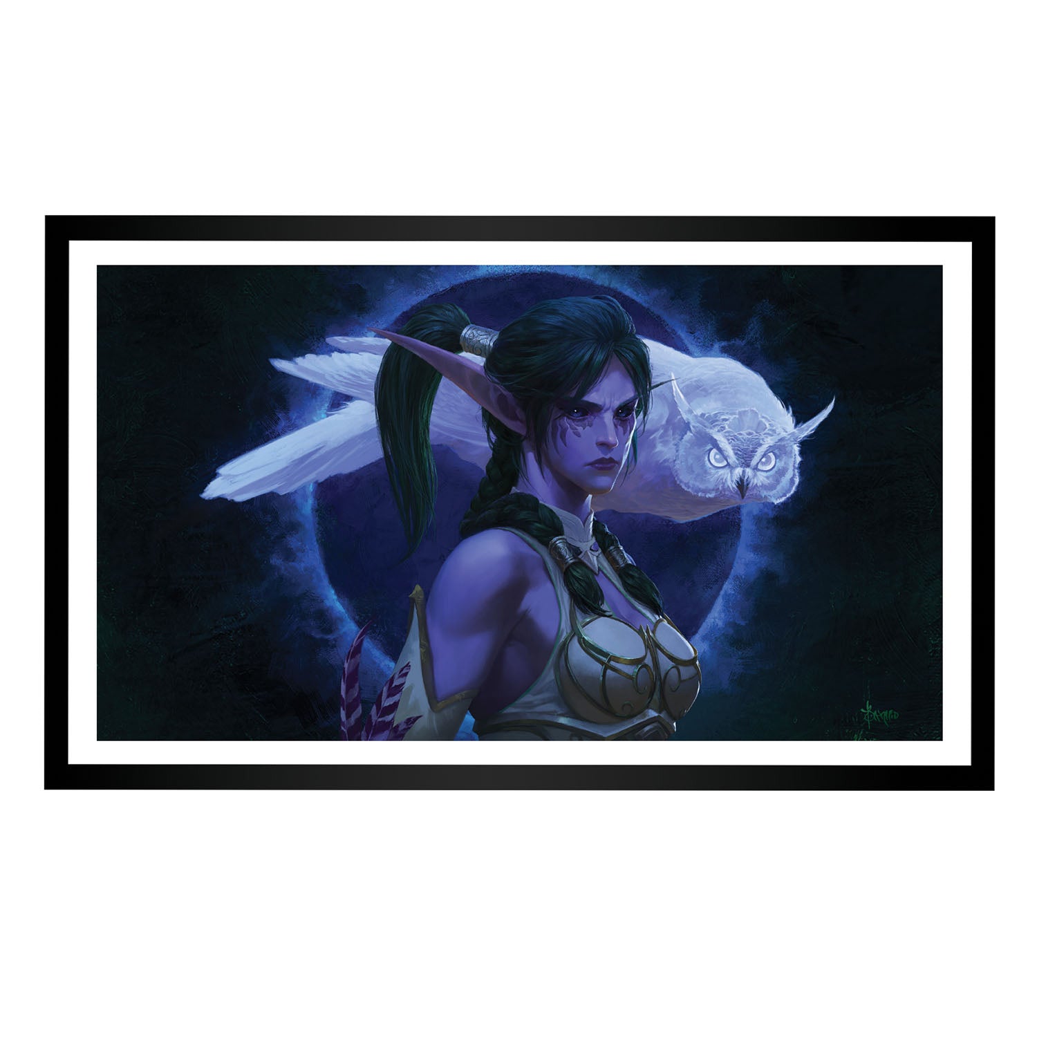 World of Warcraft Tyrande 14" x 24" Framed Art Print in Blue - Front View