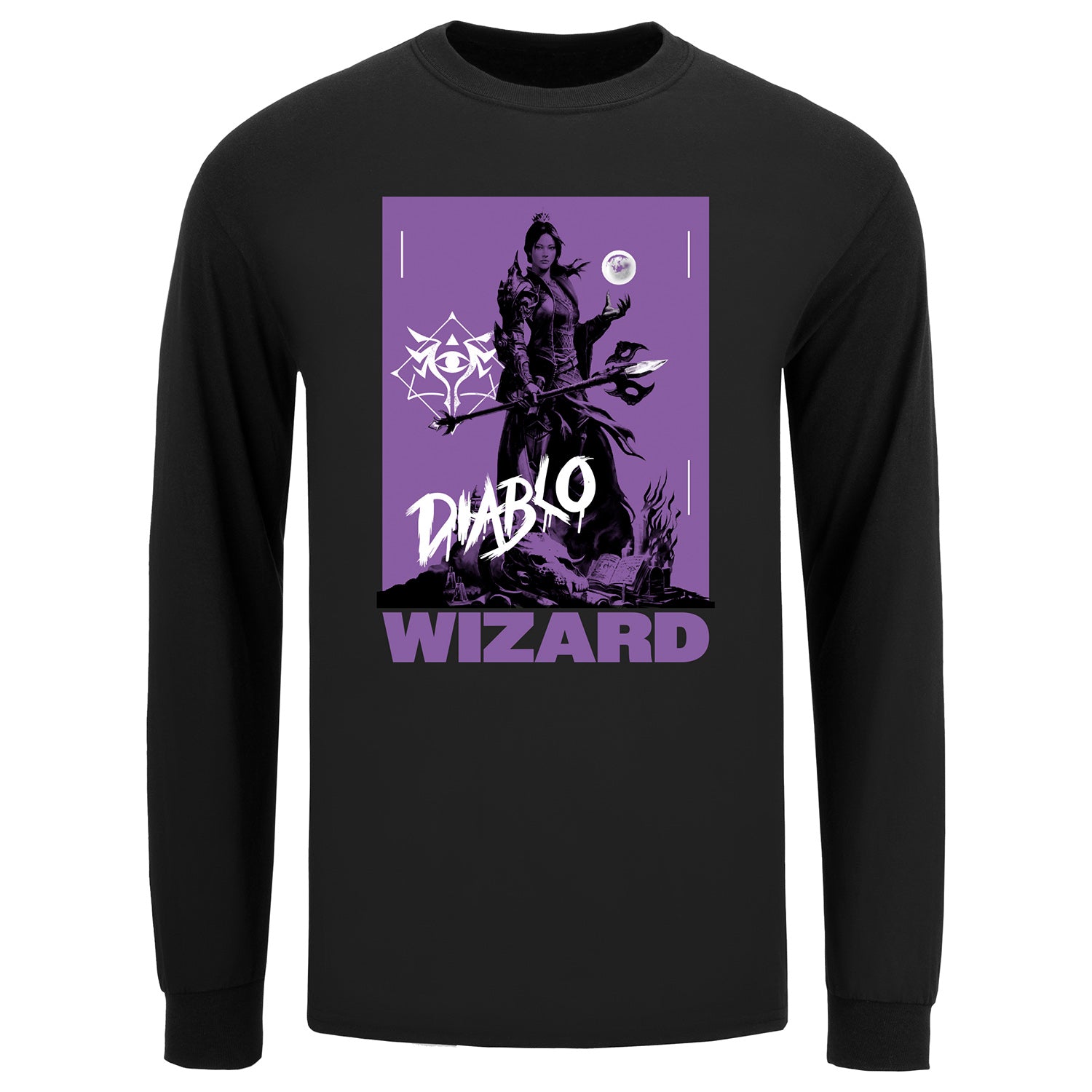 Diablo Immortal Wizard High Contrast Black Long Sleeve T-Shirt - Front View