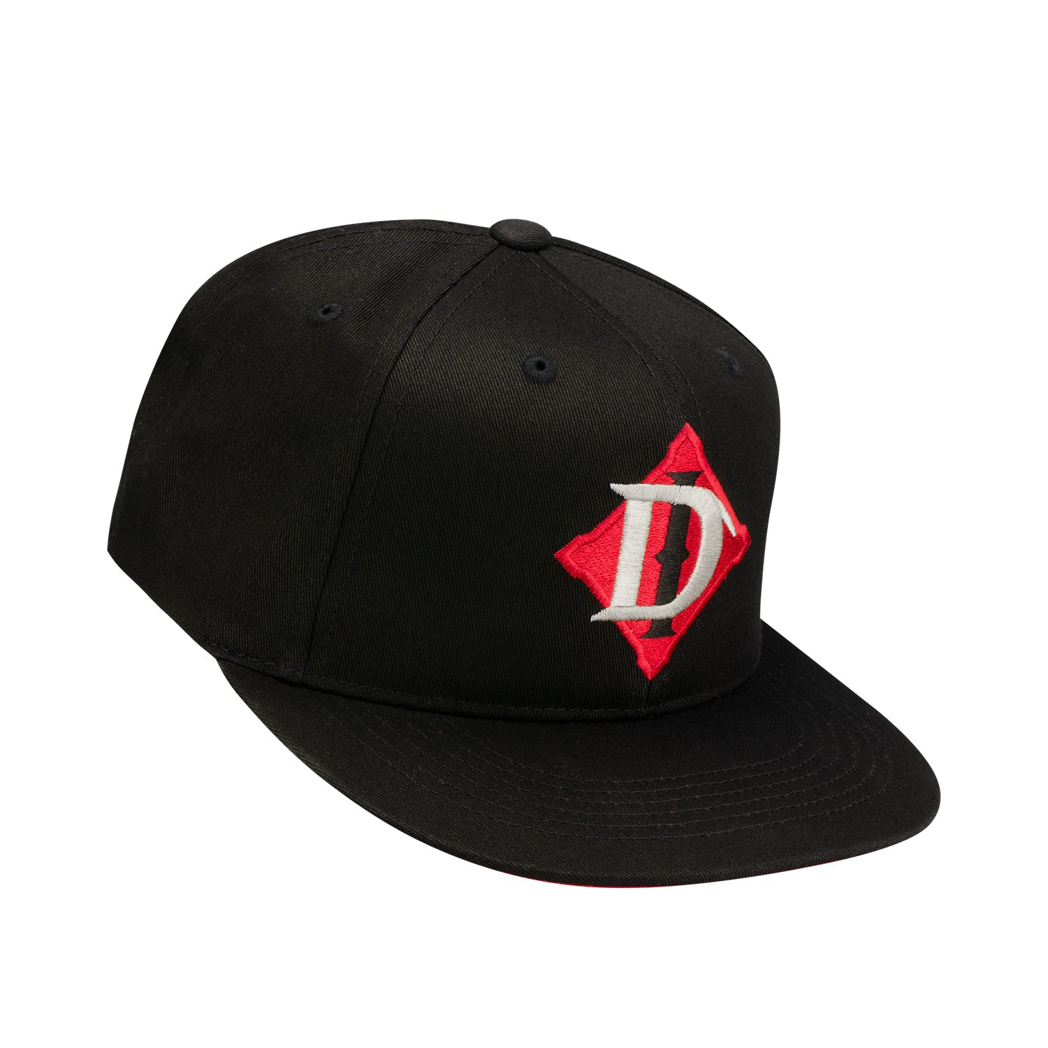 Diablo Immortal Black Flatbill Snapback Hat - Right Side View with Diablo Immortal Logo on Front