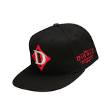 Diablo Immortal Black Flatbill Snapback Hat - Left Side View with Diablo Immortal Logo on Front and Side