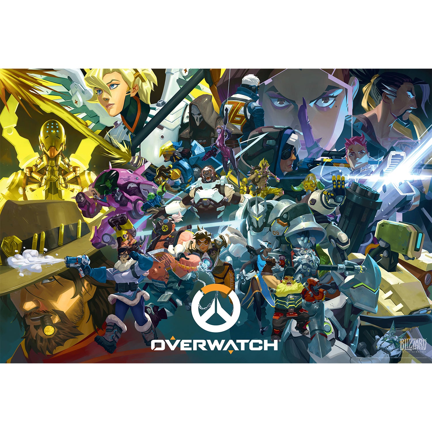 Overwatch Heroes Collage 1500 Piece Puzzle in Blue - Full View