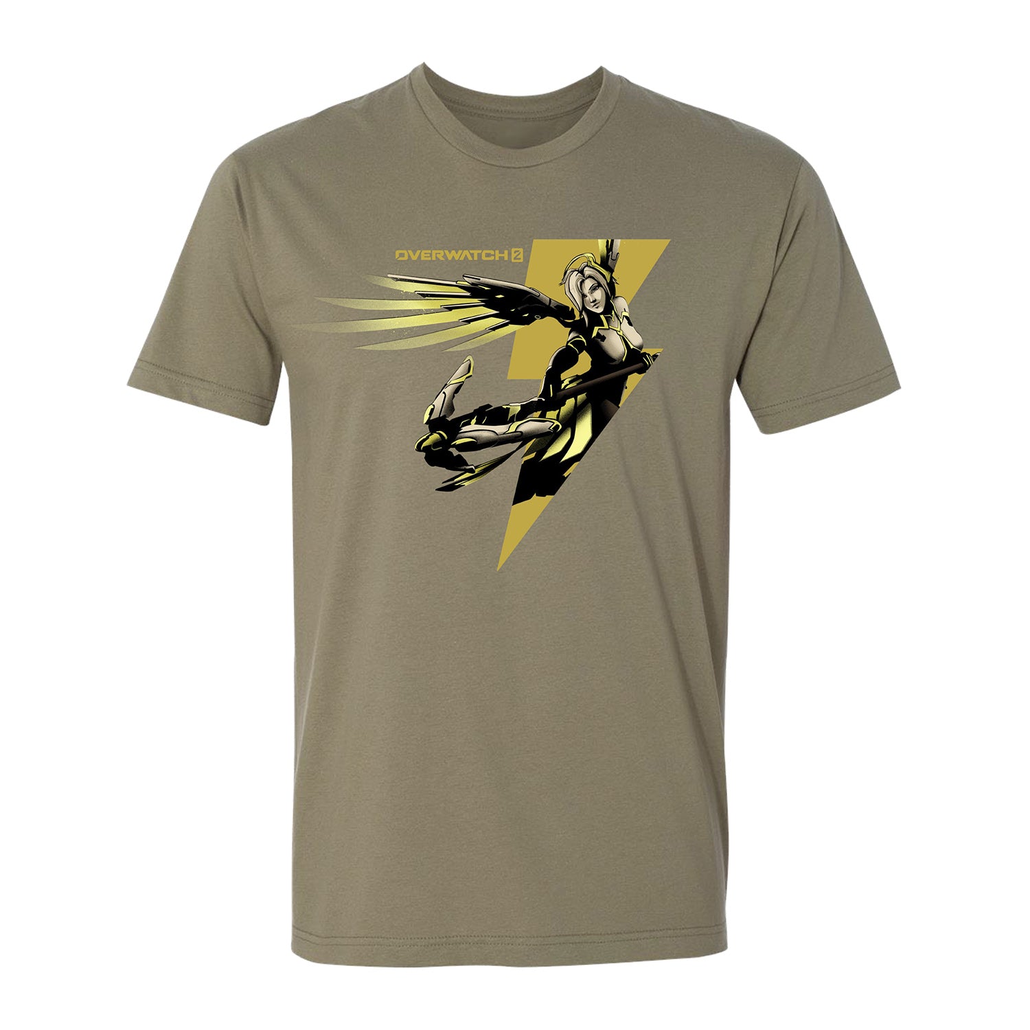 Overwatch 2 Mercy Lightning Bolt Olive Green T-Shirt - Front View